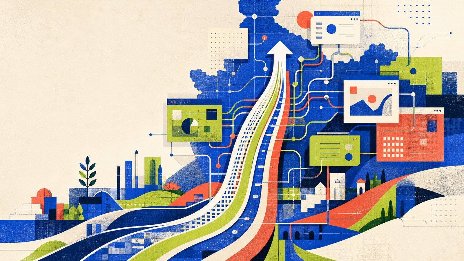 Abstract illustration of knowledge moving through modern India